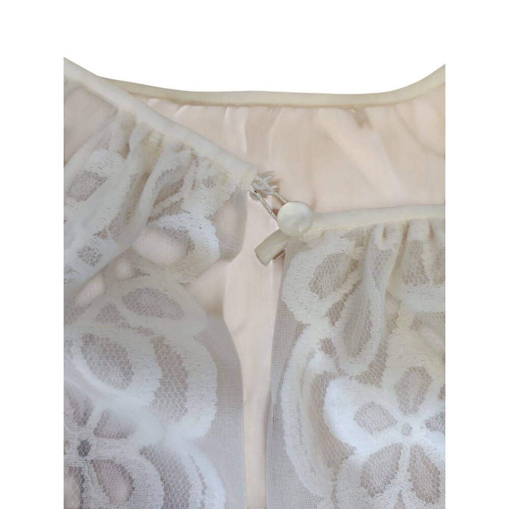 Vintage Sheer Ivory Peignoir Robe Angel Lace Trim Bridal Ethereal Ruffle Dainty - Picture 5 of 9